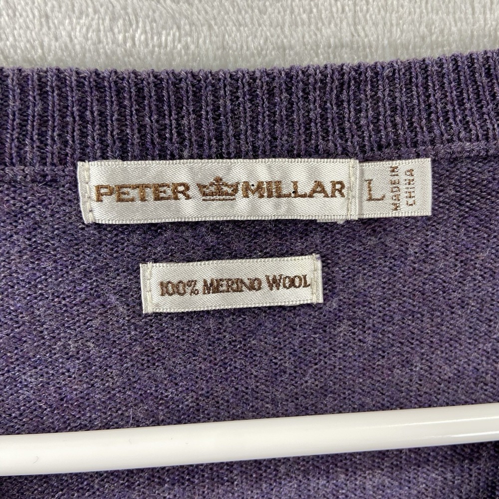 Peter Millar Sweater men's Large Purple V-Neck 100% Merino Wool Pullover Knit - Picture 4 of 12